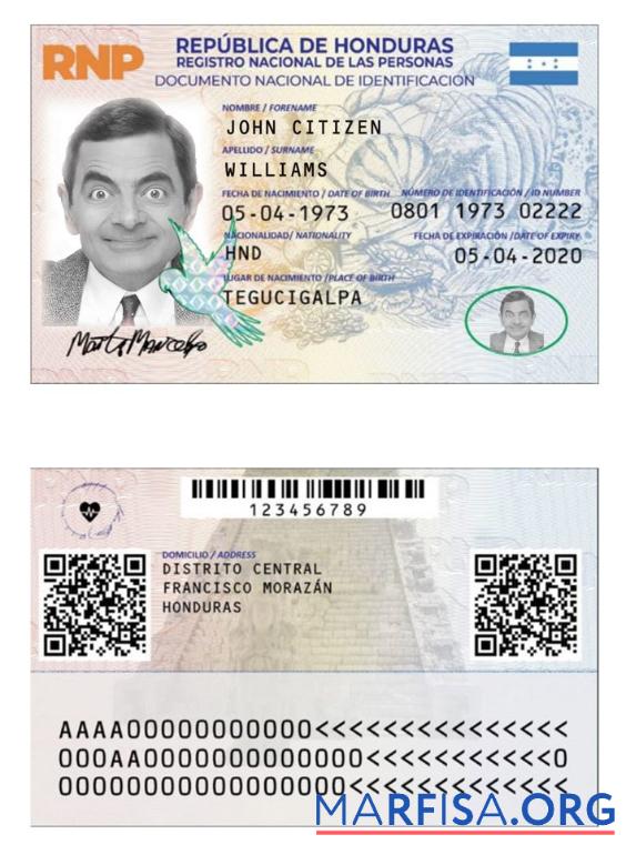 Printable Honduras Identity Card, Version 2 sample